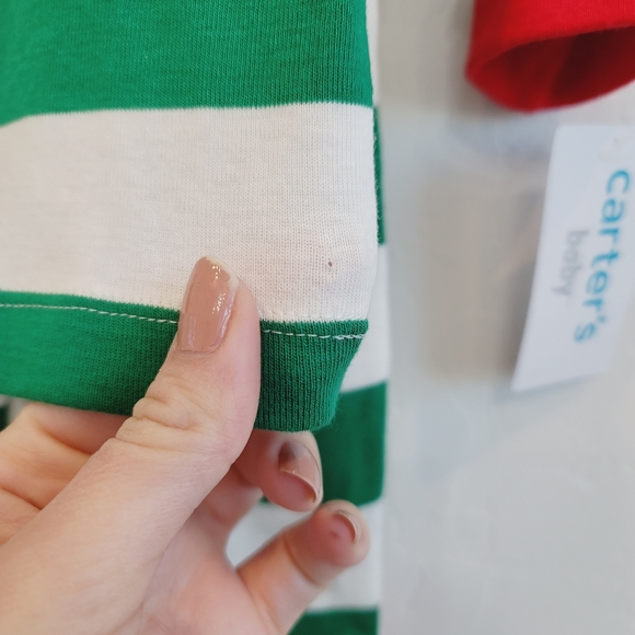 NWT Carter's Green & White Stripes Christmas Matching Set Infant Size 6 Months - Picture 4 of 10